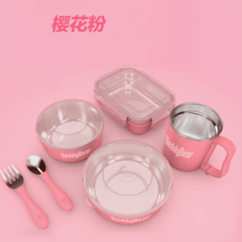 (私人订制)杯具熊(BEDDYBEAR儿童餐具宝宝婴幼儿吸盘碗辅食碗316不锈钢防摔碗辅食碗勺叉子套装宝宝餐具六件套高清大图