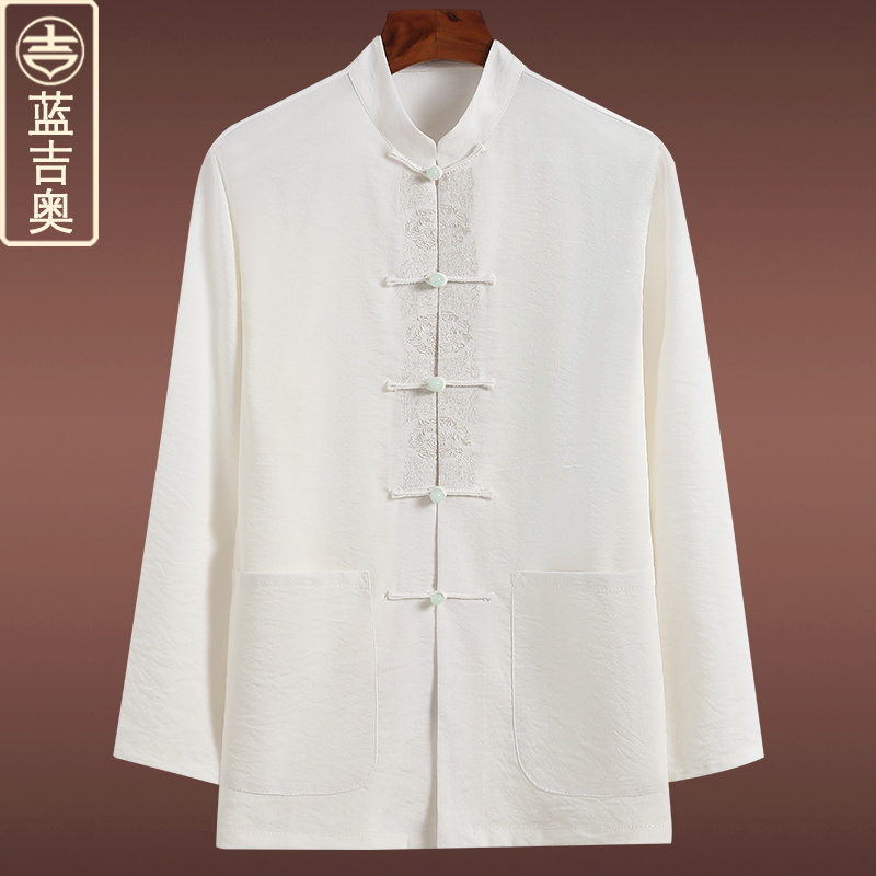 中老年人唐装男长袖套装中山装爸爸爷爷老人衣服装中国风夏装上衣视频