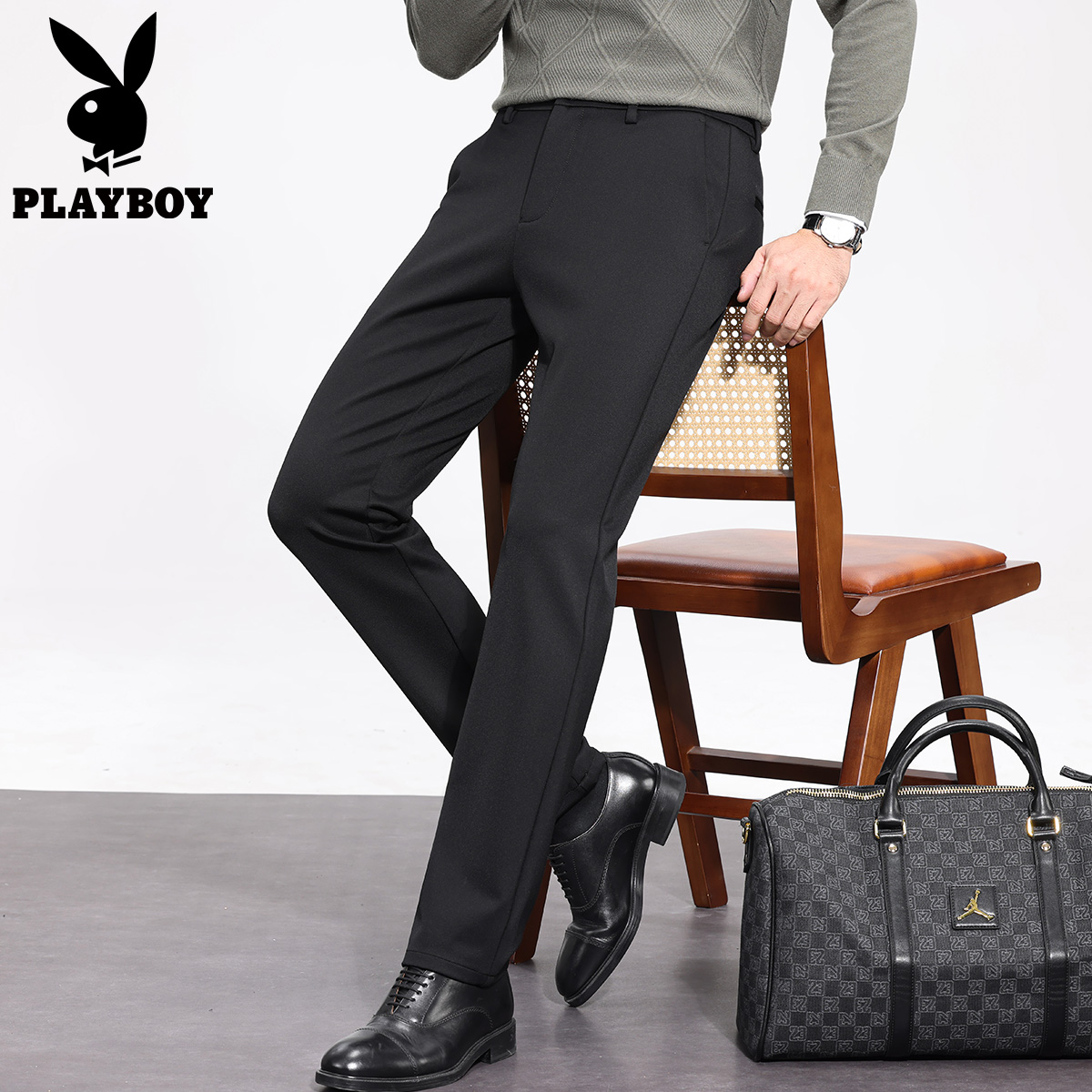 【高端针织】花花公子商务休闲西裤男款新款直筒百搭长裤子春季高清大图