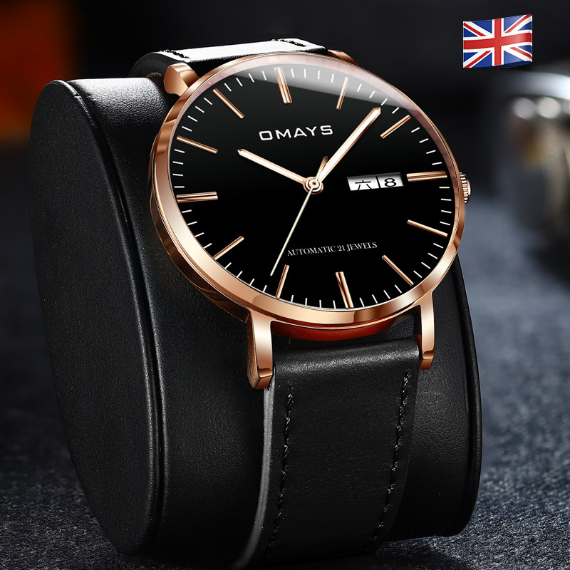 欧美时omays手表男士双日历全自动机械表瑞士品质潮流防水简约男表