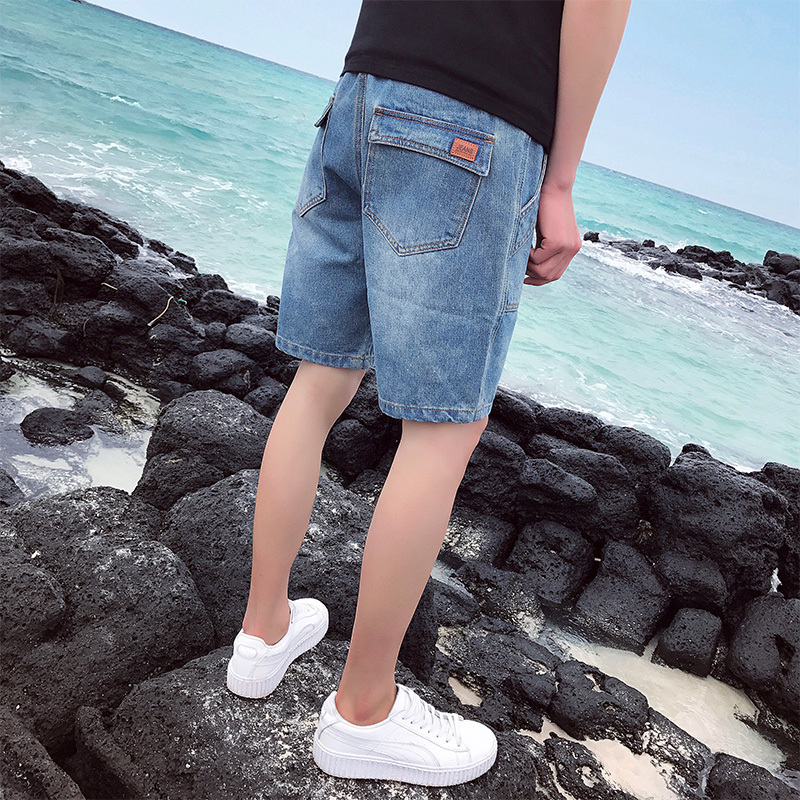 韩版夏季男士水洗牛仔短裤直筒四分裤青少年休闲中裤4分牛仔裤潮