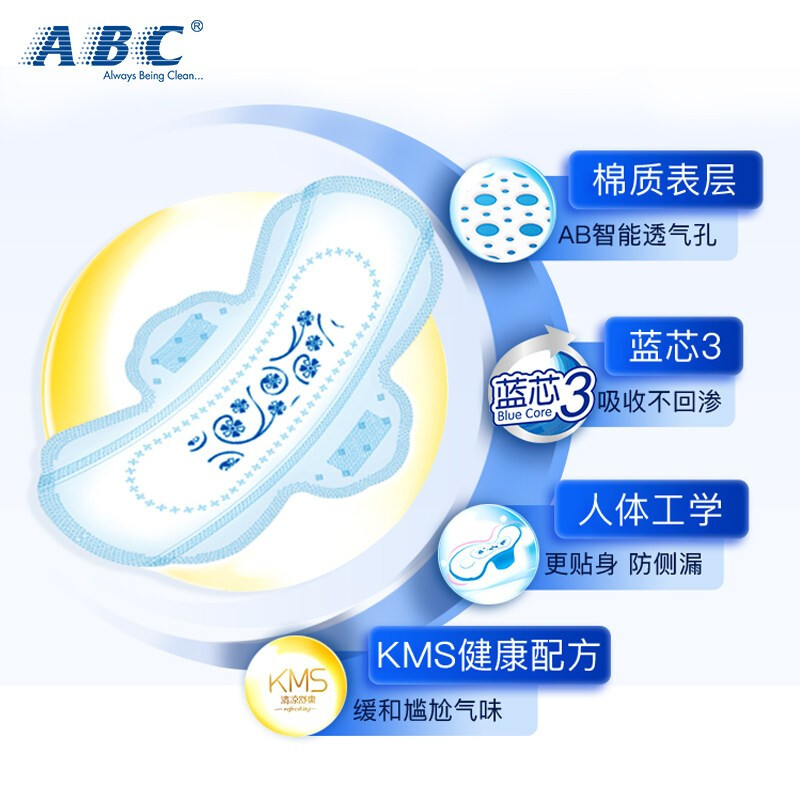 ABC 纤薄夜用280卫生巾/1包8片高清大图
