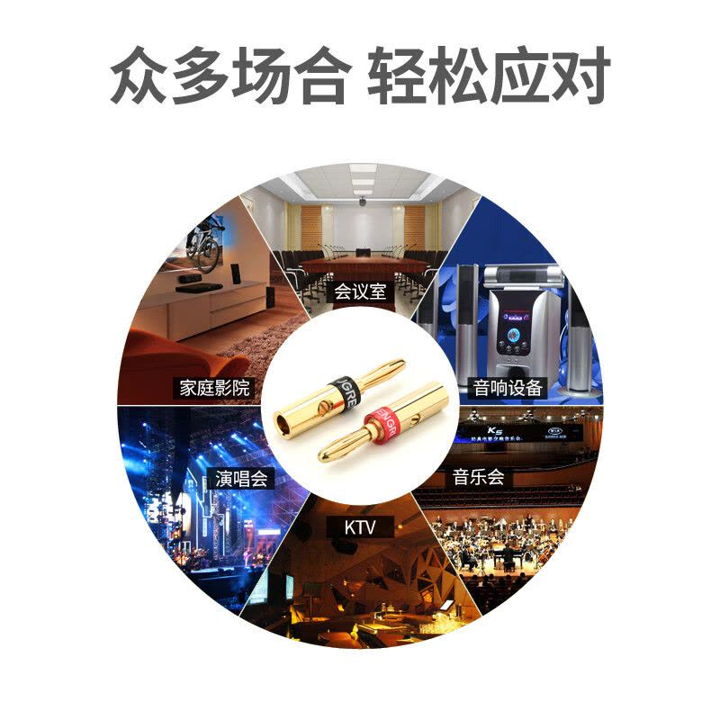 绿联音频线音响喇叭线香蕉头免焊接音箱插头镀金接线端子功放插头4个装30513图片
