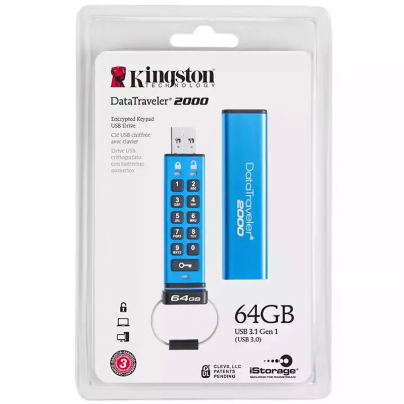 金士顿(Kingston)64GB U盘 DT2000 读速120MB/s 256位AES硬件加密 USB3.1优盘