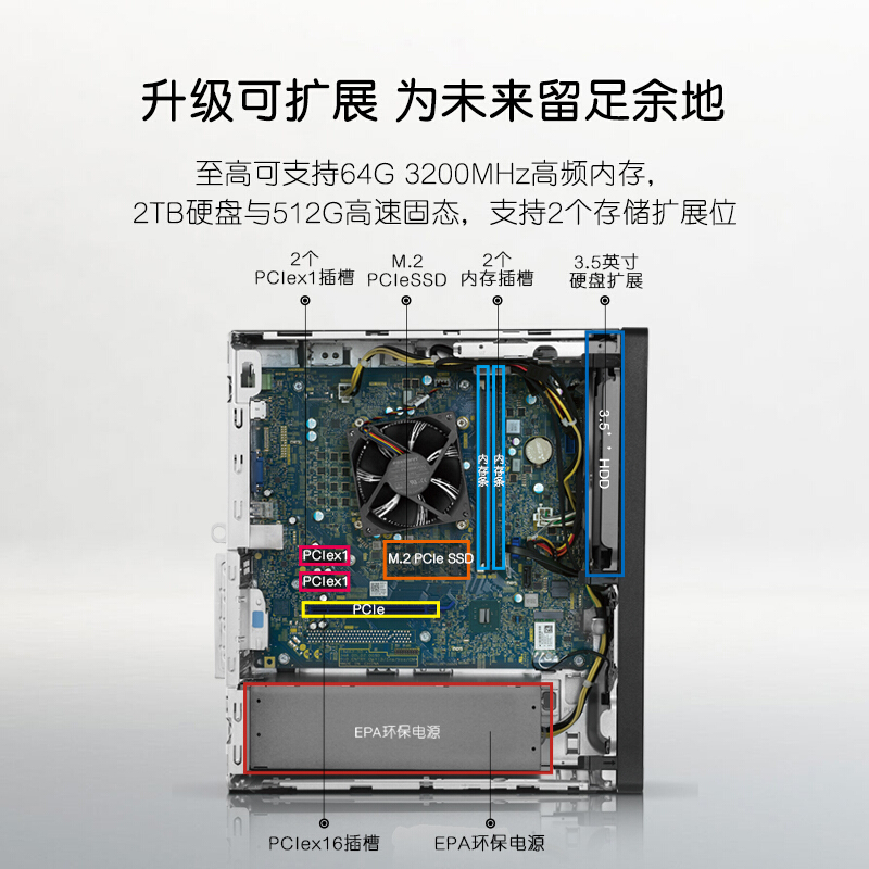 2022新品戴尔dell成就3910台式机12代酷睿i5-12400电脑商用办公家用网课整机 单主机 i5-12400 8G内存 1T+256G固态 2G独显定制 21.5寸显示器