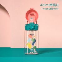 Amyoung儿童PPSU吸管水杯夏季幼儿园小学生外出专用水壶水杯 嫩橘红 Tritan 吸管杯420ml无背带