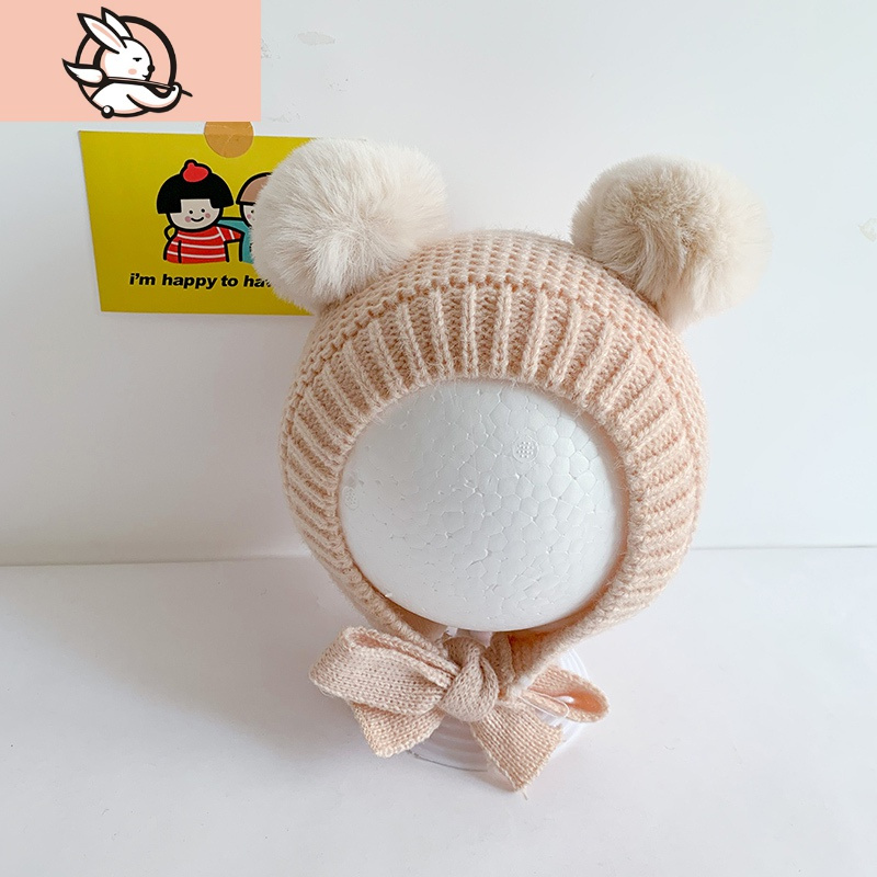 huayangtu婴儿帽子秋冬天加厚保暖男女宝宝护耳毛线帽韩版毛球儿童