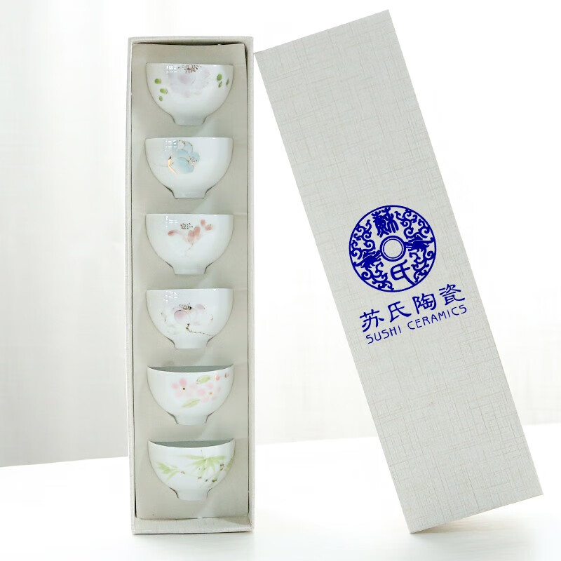 苏氏陶瓷(SUSHI CERAMICS) J0144 手绘百花杯 六只装 (单位:盒) 新旧包装随机发货高清大图