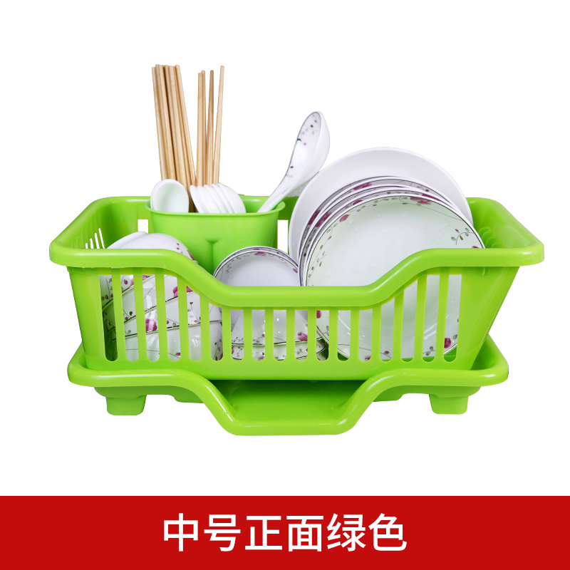 放碗架沥水架沥碗架碗柜收纳箱厨房置物架餐具滴水塑料架子装碗箱 中号正面出水【绿色】