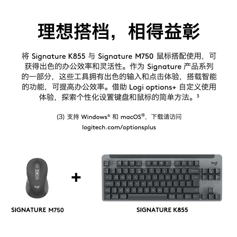 罗技MK855键盘套装无线蓝牙鼠标套装MAC电脑办公安静家用学生键鼠高清大图