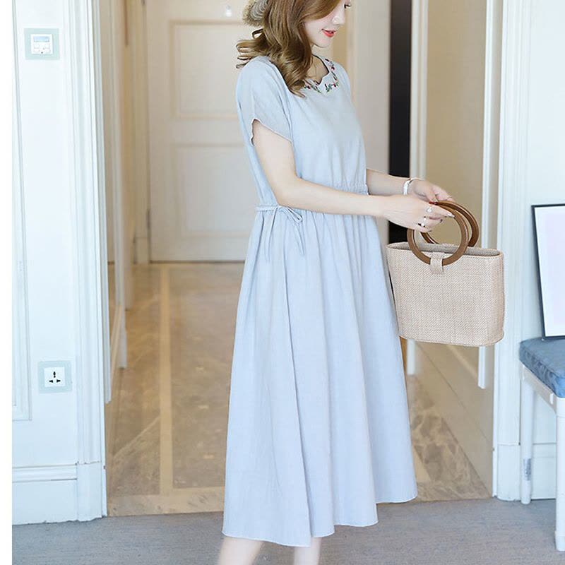 迪鲁奥(DILUAO)夏季短袖孕妇裙韩版长款宽松大摆孕妇装裙子A字裙夏装时尚绣花中长款休闲大码怀孕期连衣裙长裙遮肚显瘦潮图片