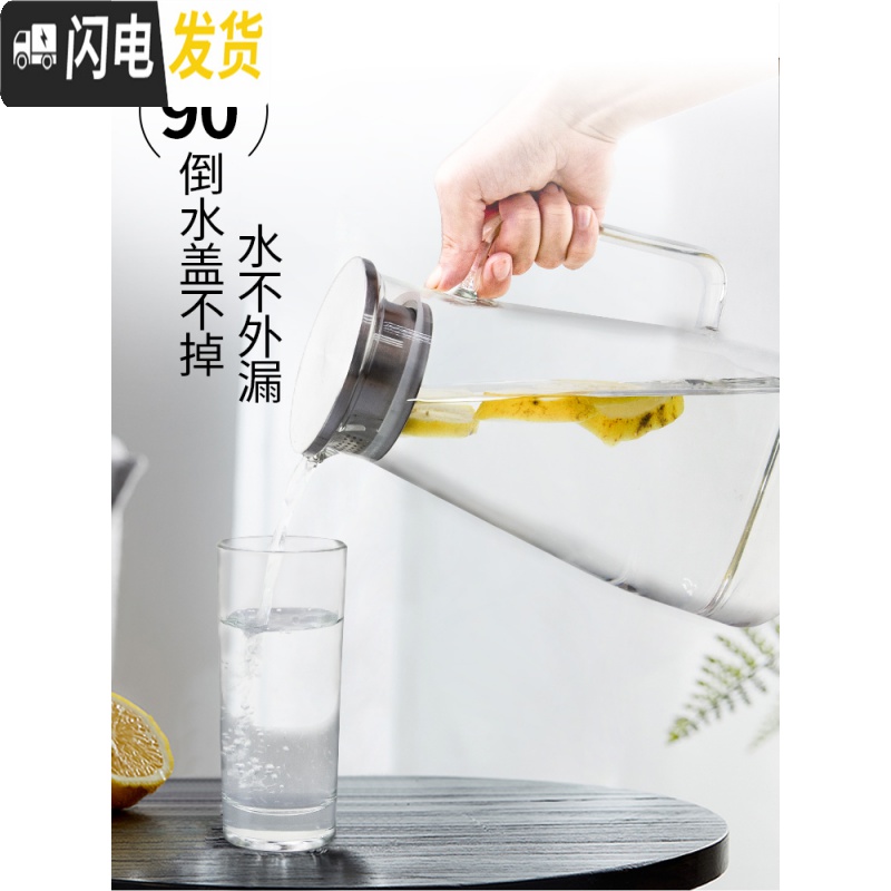 三维工匠冷水壶玻璃可高温凉水壶家用大容量泡茶壶果汁扎壶凉白开杯子套装 1.9冷水壶(不锈钢盖)+6只四方杯茶具高清大图