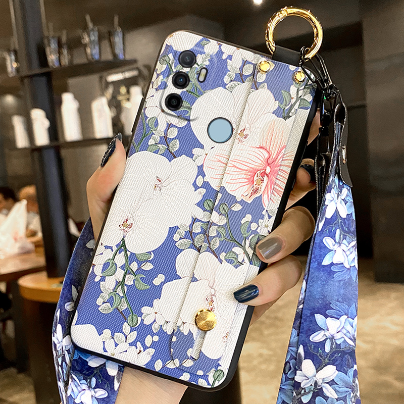 陌筱 oppoa32手机壳oppo a32保护硅胶套oppoa53全包镜头防摔花纹腕带