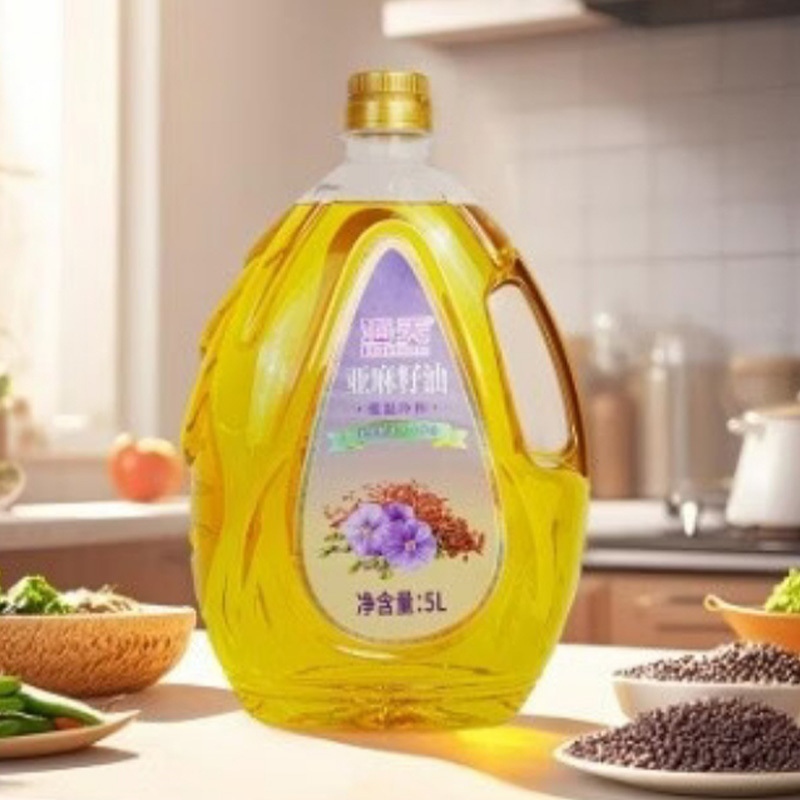 海天亚麻籽油5L密封锁鲜省心储油优质原料握感舒适水滴壶高清大图