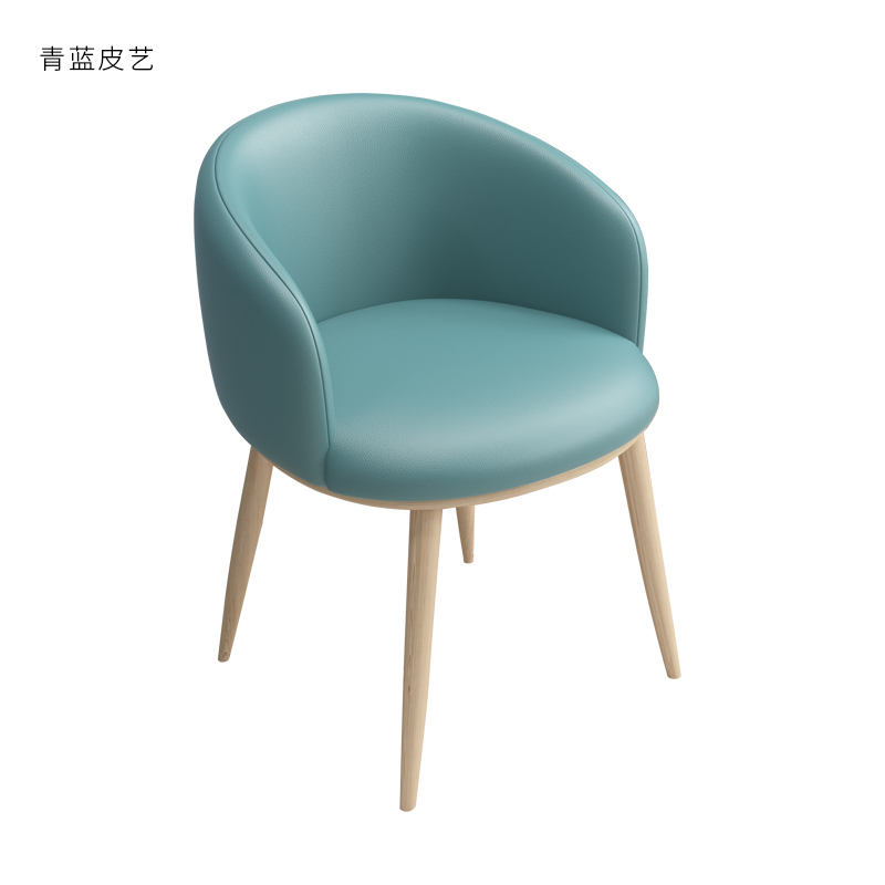 汐岩北欧风椅子现代简约书桌椅创意电脑化妆凳子靠背家用成人餐椅 青蓝皮艺