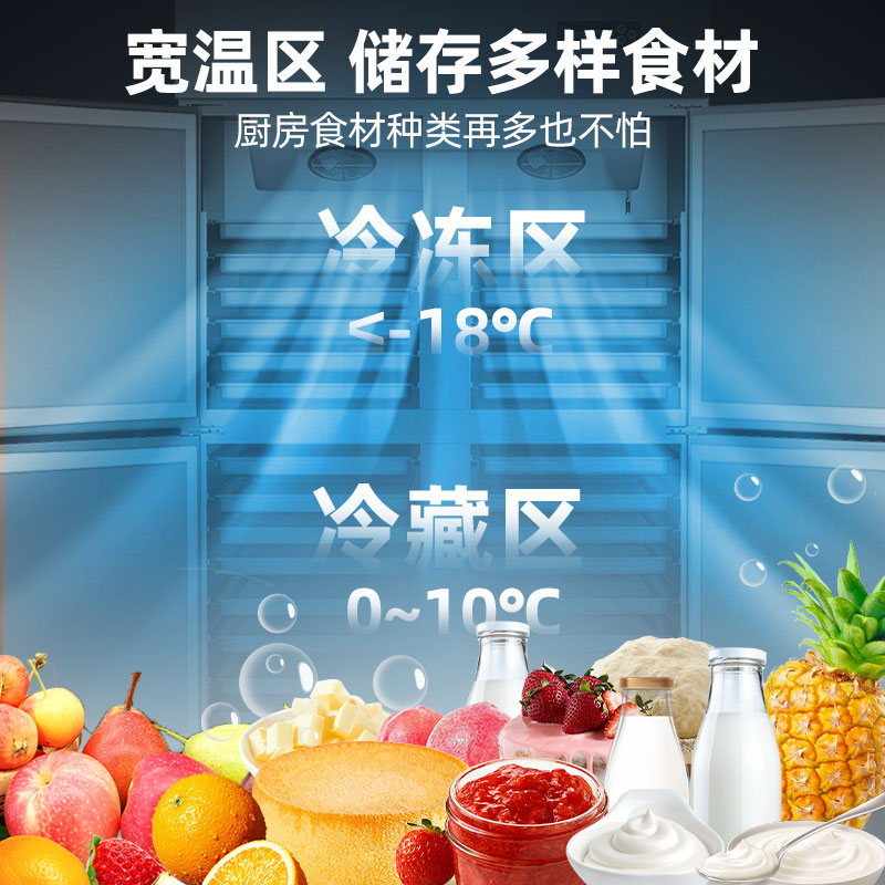 星星四门双温风冷冰箱后厨食堂厨房冰箱四门插盘柜冷藏冷冻厨房不锈钢冰柜智能控温全铜管BCD-820FAC高清大图