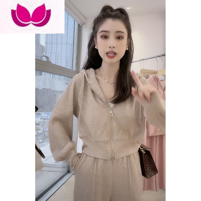 七斓春季连帽卫衣+阔腿裤套装女2023新款时尚运动休闲网红小个子