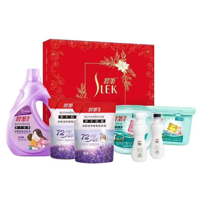 舒蕾(SLEK) 家清洁净宝盒七件套(洗衣液+洗衣凝珠+清洁剂+增白剂)高清大图