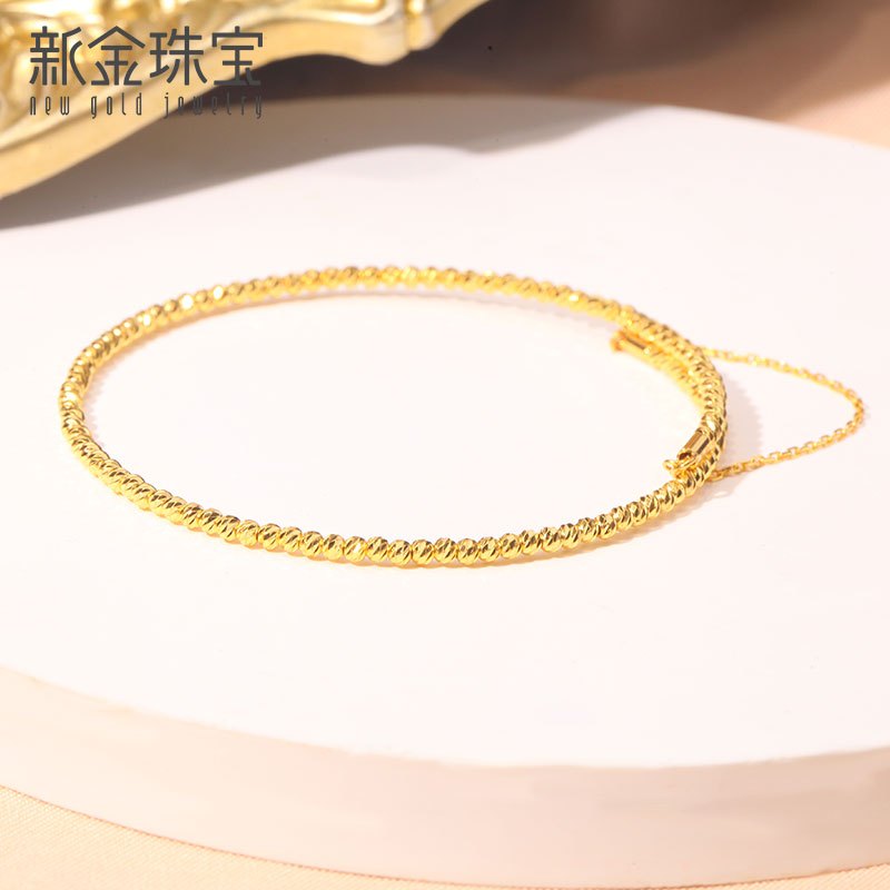 新金珠宝黄金手链女5g闪耀金闪闪珠链手环开口可调延伸链精致1042