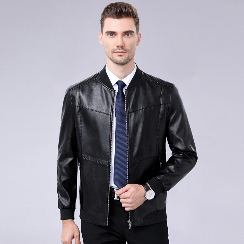 专柜正品海宁真皮皮衣男士绵羊皮棒球领皮夹克加绒加厚立领大码男式薄外套阿玛尼金利来梦特娇鄂尔多斯红豆劲霸七匹狼 8025黑色棒球领单皮 170/84A