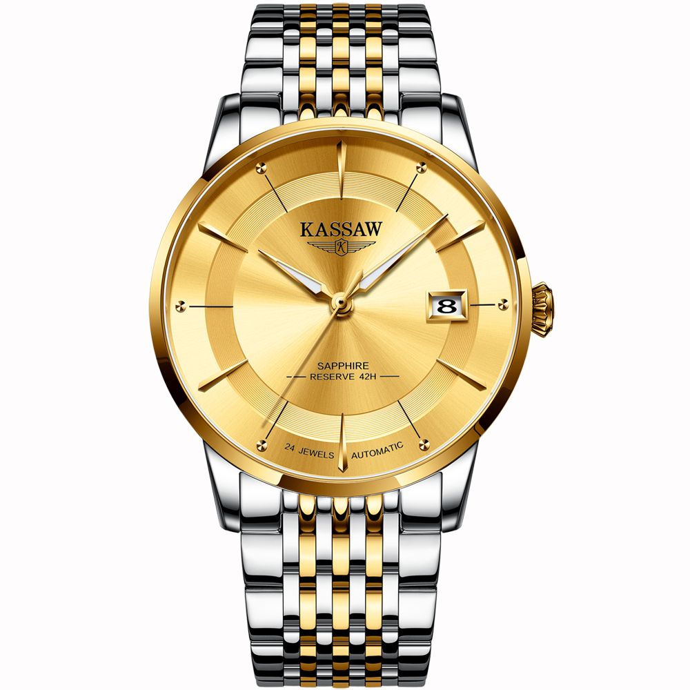 卡梭(KASSAW)手表男超薄自动机械表男表防水夜光潮流学生男士表K890G 间金金面