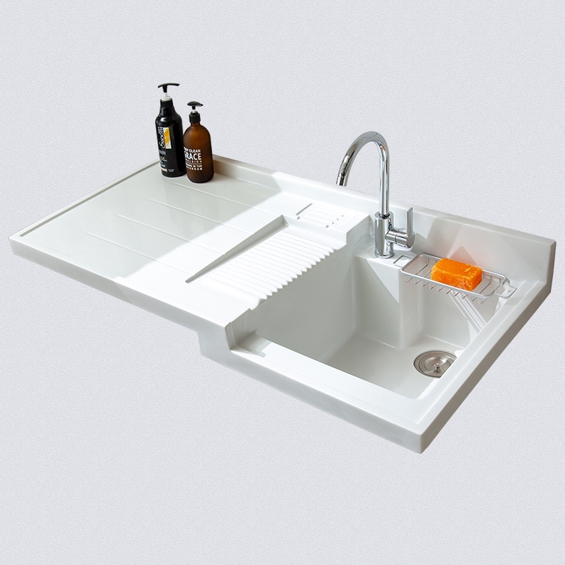 闪电客洗衣盆阳台洗衣池人造石英石一体盆洗衣台盆洗衣槽带搓板单盆