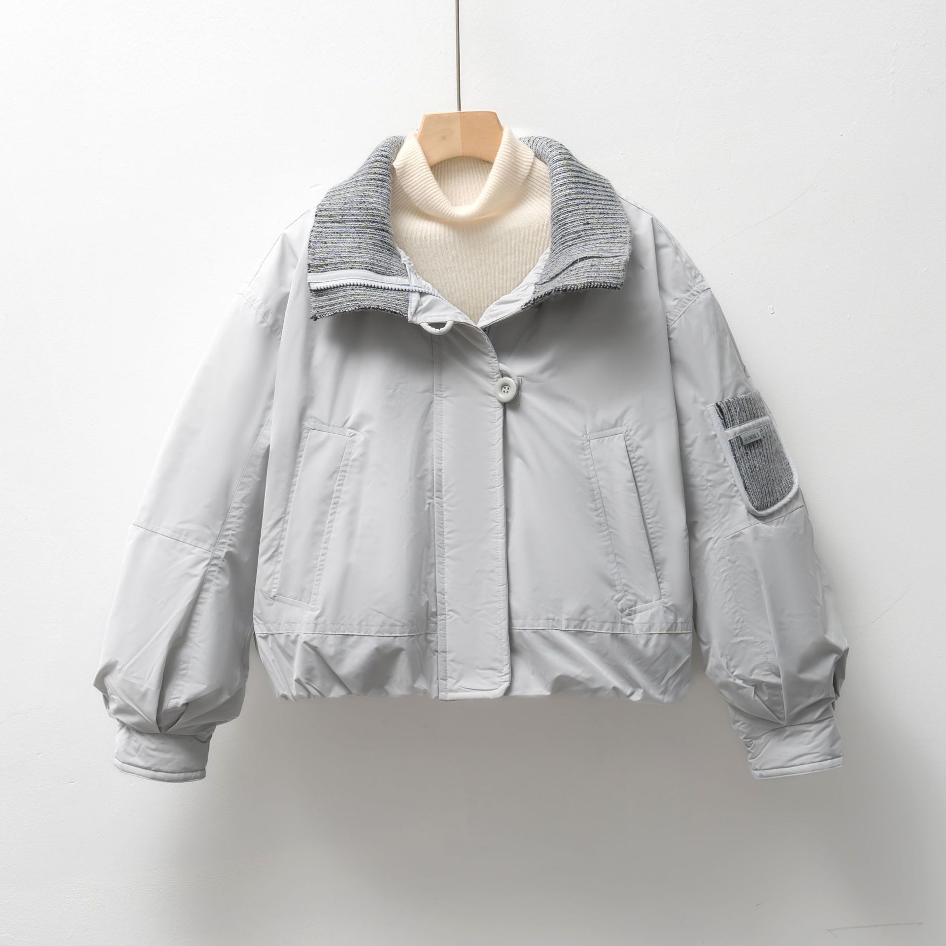 90鸭绒羽绒服女新国标休闲夹克型秋冬简约纯色宽松外套_855272 灰色 L