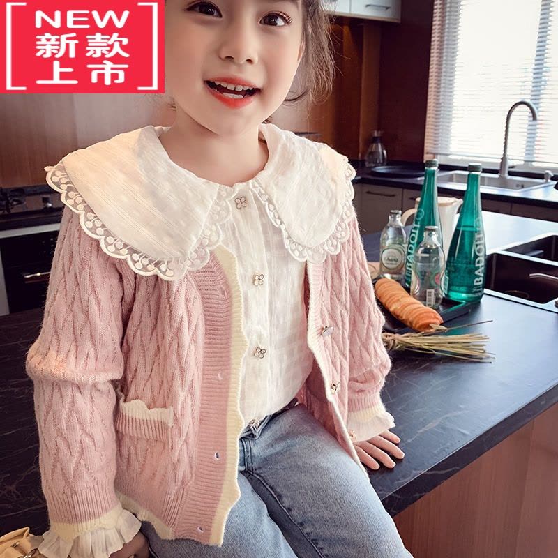 可莉允女童针织开衫春装2022新款儿童韩版V领毛衣外套女孩洋气网红上衣图片