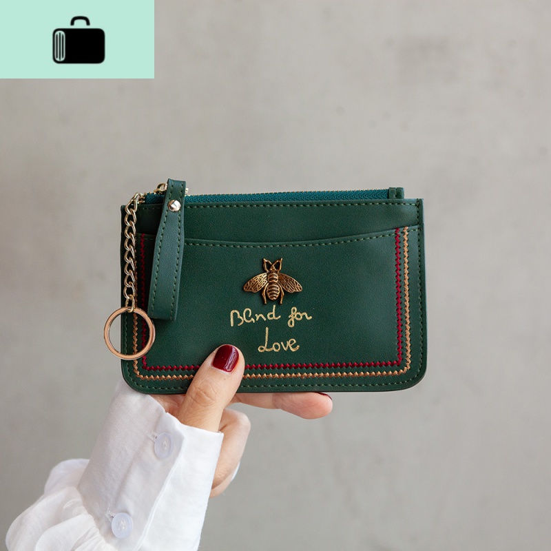 皮拉链零钱包小巧钱包女短款银行卡位卡包硬币包驾照包女NEW LAKE 墨绿色