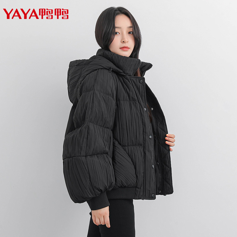 鸭鸭90鸭绒女士羽绒服冬季短款小个子时尚宽松休闲外套