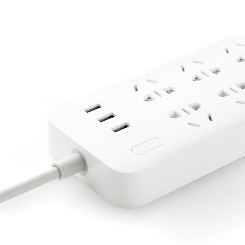 小米(mi)米家插线板接线板 六位基础版(含3口USB 5V 2A充电)白色 1.8米