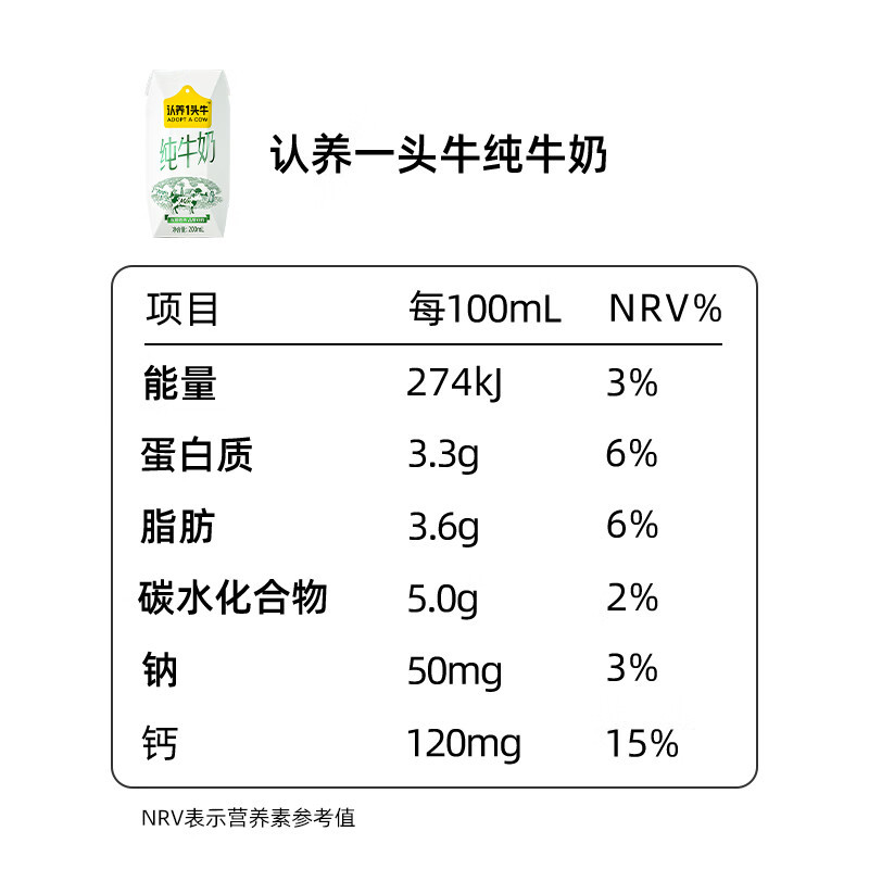 认养一头牛 全脂纯牛奶 200ml*12盒 50提