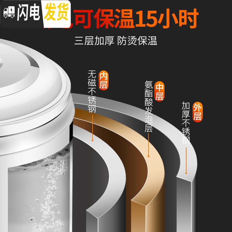 三维工匠烧水桶不锈钢插电保温桶双层大容量热水桶商用加热汤桶电热 50[304发热盘+2800W防干烧]双层保温/带饭盒高清大图