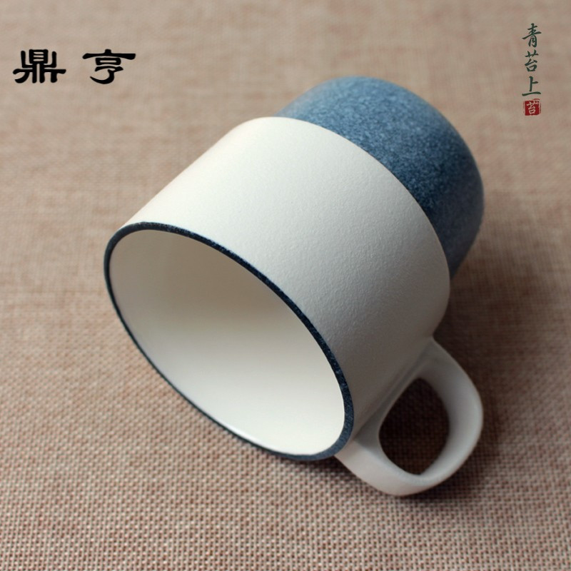 鼎亨日式咖啡杯带盖勺创意陶瓷杯子简约复古家用马克杯个性办公水