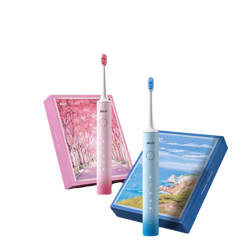 拜尔X3/X304 电动牙刷 成人声波震动充电深度清洁软毛自动牙刷送女友情侣套装 樱花礼盒