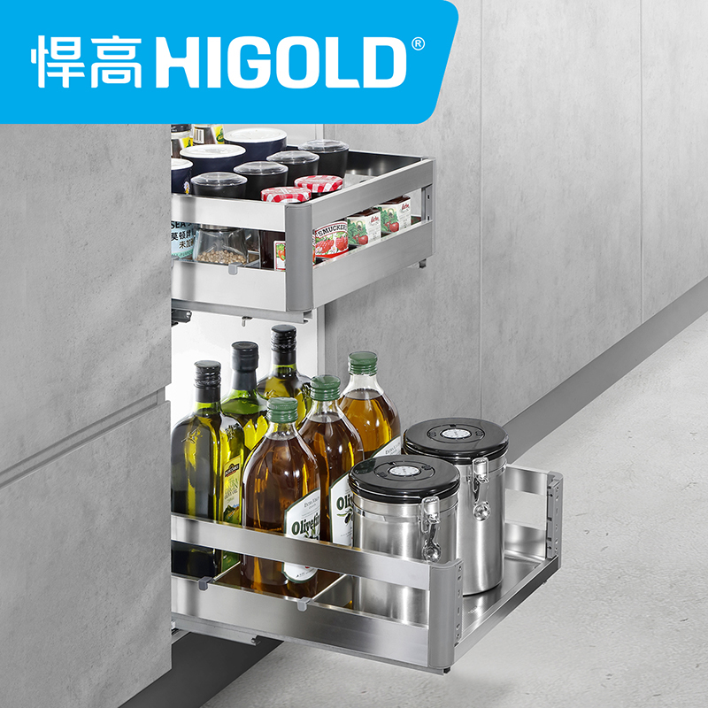 HIGOLD/悍高 L系列方管调味料拉篮 橱柜304不锈钢双层百变空间收纳篮高清大图
