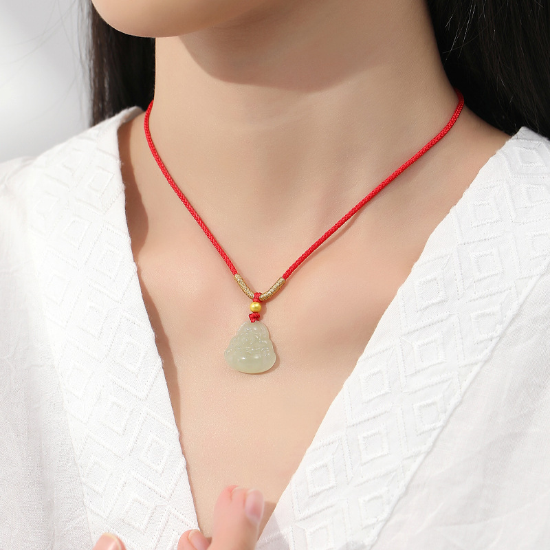 鑫铂尼和田玉吊坠玉石笑口弥勒佛公挂件玉佛挂坠女款生日节日礼物送