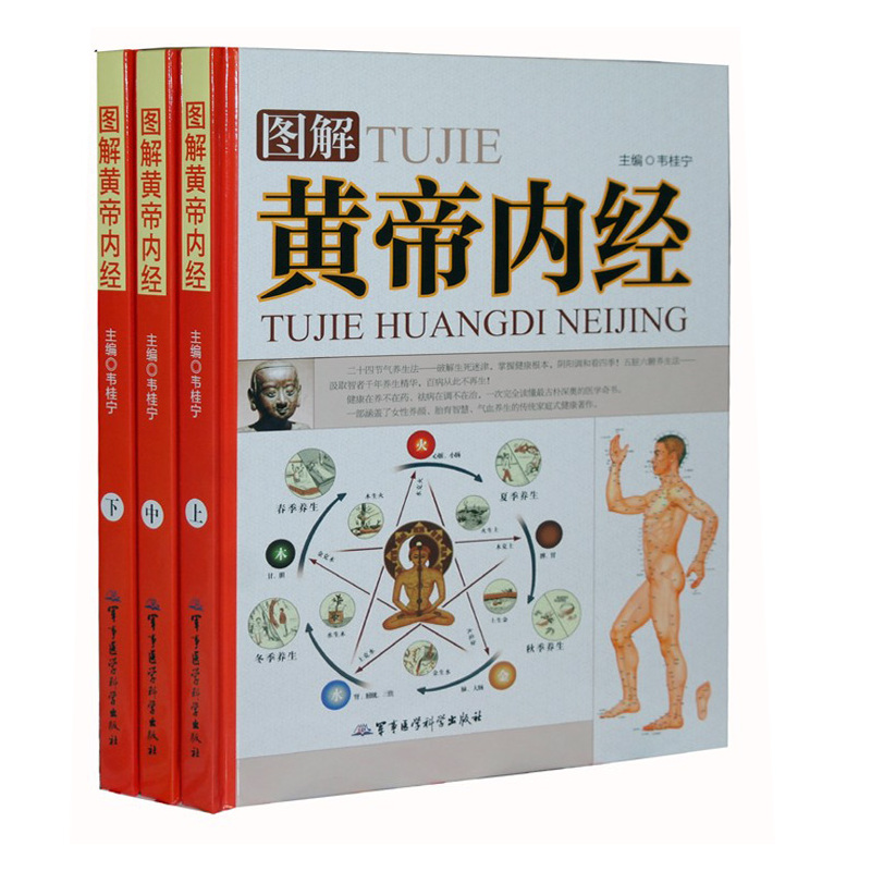 [正版图书]图解黄帝内经 彩图版 家庭医书 素问灵枢白话译文图解皇帝内经 中医养生保健图书 全集3册精装带盒子 军事医学