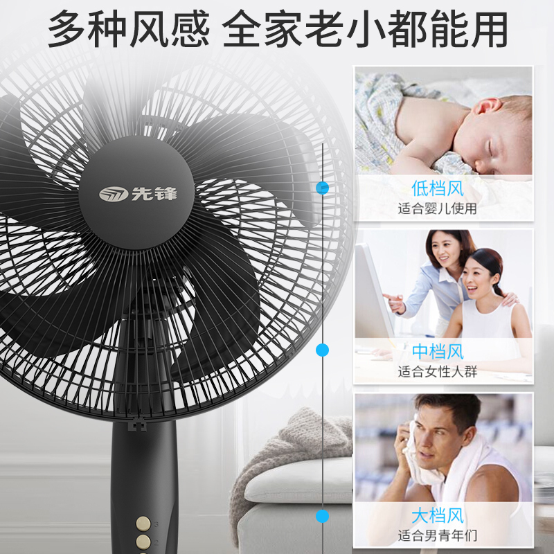 先锋(SINGFUN)电风扇家用落地扇大风力摇头三档调节办公室风扇DLD-D1