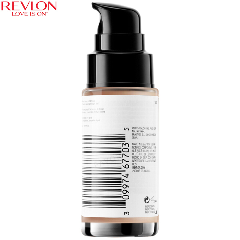 Revlon 露华浓持久无瑕水润保湿遮瑕粉底液 不易脱色防晒化妆品 200#裸色 中干性 美国进口