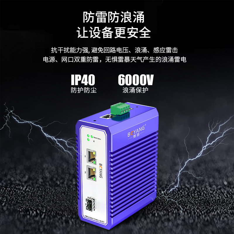 博扬 工业级交换机 一光二电千兆光纤收发器SFP 宽温宽压 导轨式以太网交换机 含电源不含模块 BY-ISUG1021