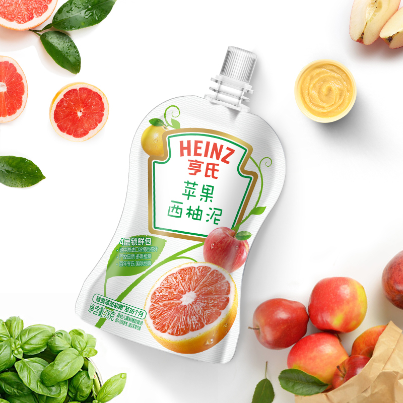 亨氏(Heinz)苹果西柚泥78g-婴幼儿营养果泥适用辅食添加初期以上 亨氏超金婴儿果泥无添加宝宝辅食果泥吸吸袋宝宝零食