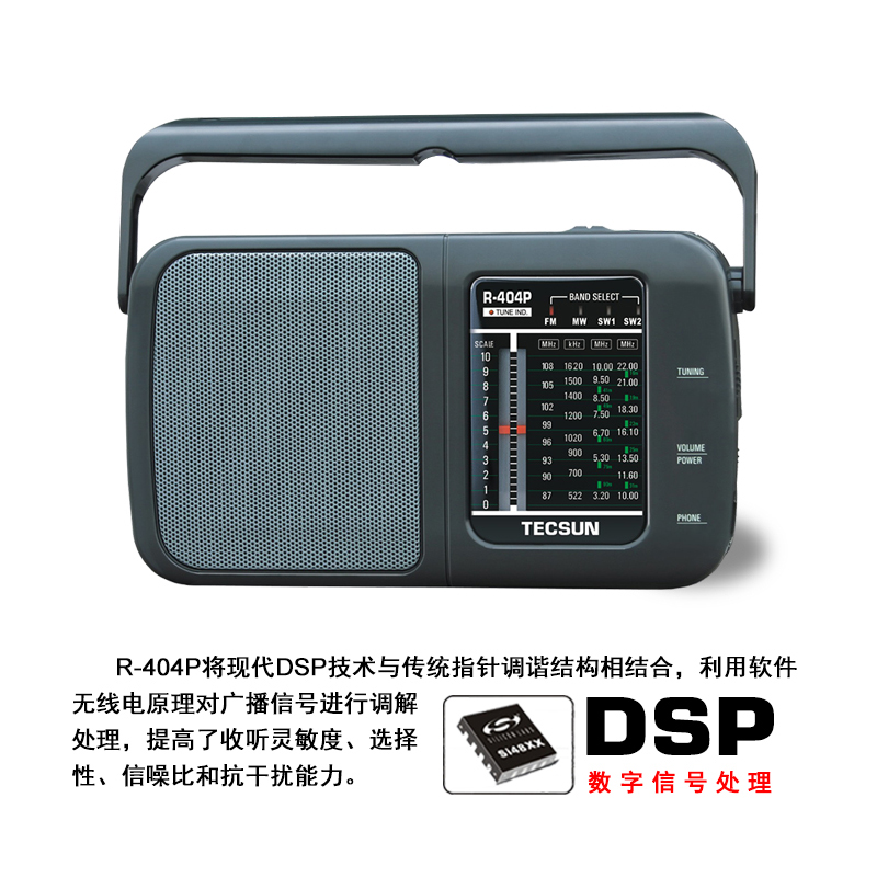 德生收音机 R-404P 黑 老年人 便携式台式 指针收音机 交流电 易操作声音洪亮型 半导体 全波段 交直流两用收音机