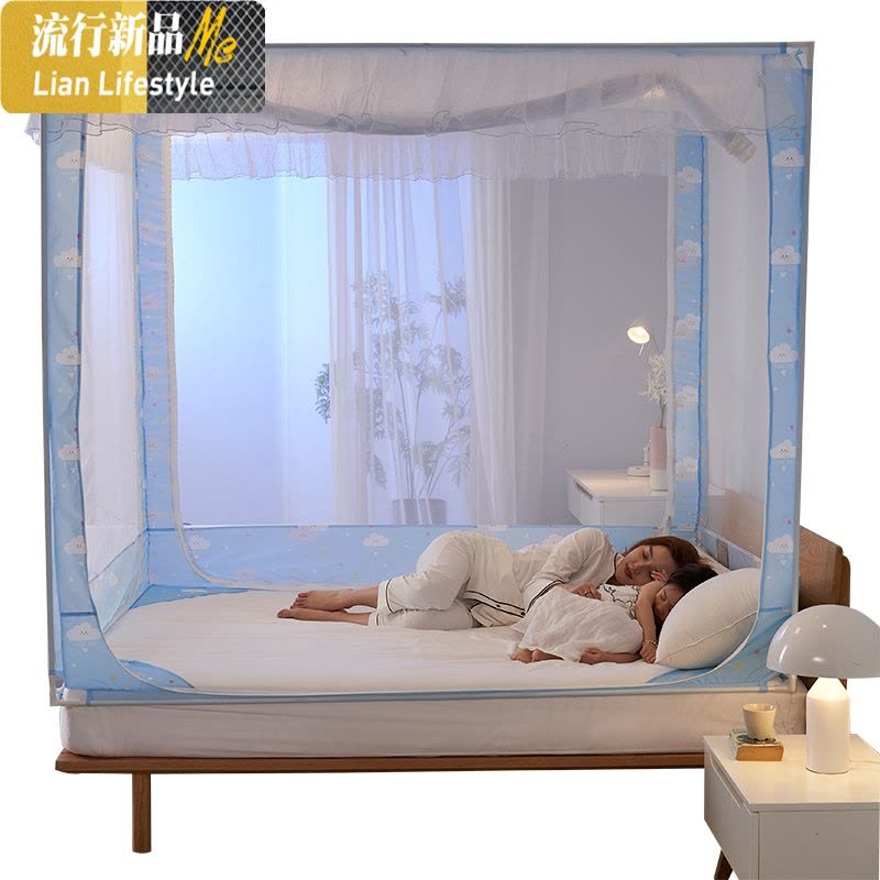 新款宝宝防摔蚊帐儿童家用拉链方帐三开1.8m床床笠坐床式蒙古包 三维工匠图片