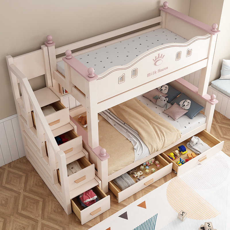 欧梵森 实木儿童床子母床现代简约上下床双层床高低床成人床大人床成年床多功能储物母子床上下铺木床双人床高清大图