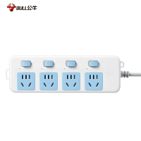 公牛(BULL)GN-315四位分控开关全长1.8米带保护门大孔间距线芯加粗插座/接线板/排插/拖线板/插排蓝白