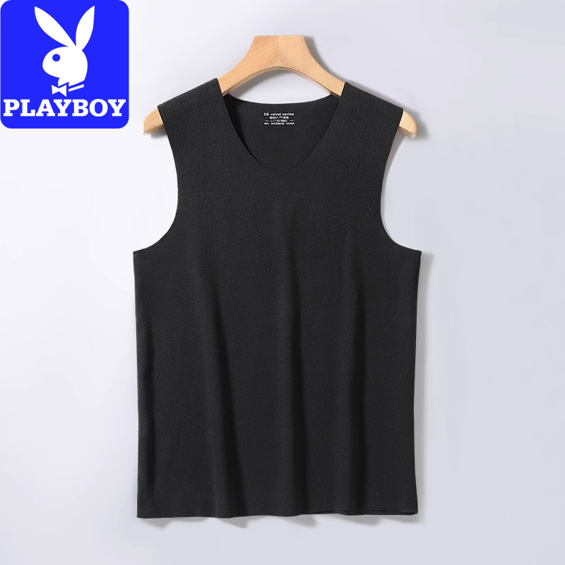 花花公子男士无缝保暖背心双面德国天鹅绒内底衬衫无袖上衣秋冬背心