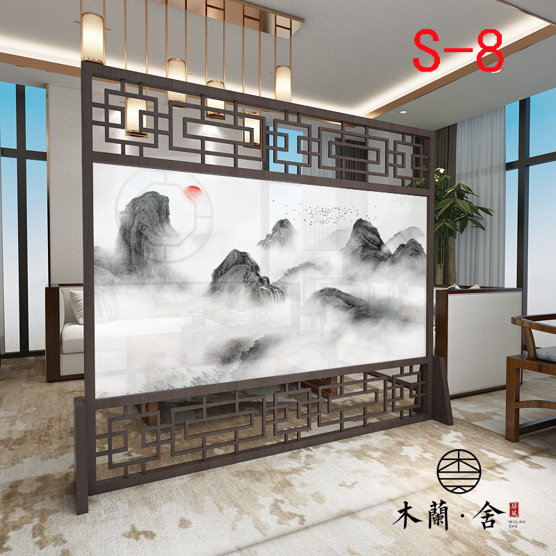 定制屏风隔断墙装饰客厅卧室办公室酒店中式实木入户玄关座屏 黑色220*180上下镂空整装