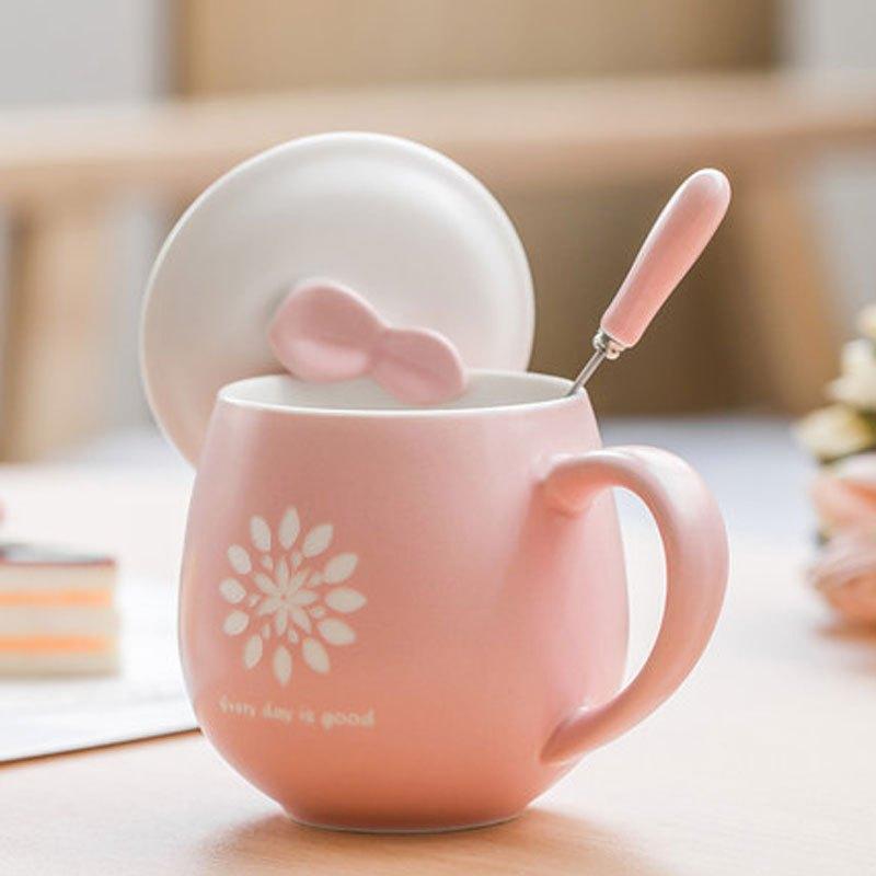 哲飞家居 杯子水杯咖啡杯情侣杯马克杯带盖勺简约创意陶瓷杯可爱早餐杯生活日用家居器皿家居日用