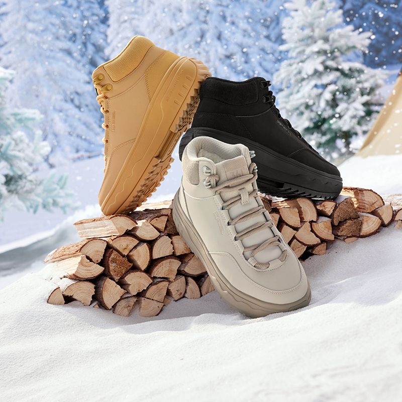 雪语丨361°女鞋加绒运动鞋冬季保暖大棉鞋高帮加毛板鞋雪地靴女高清大图